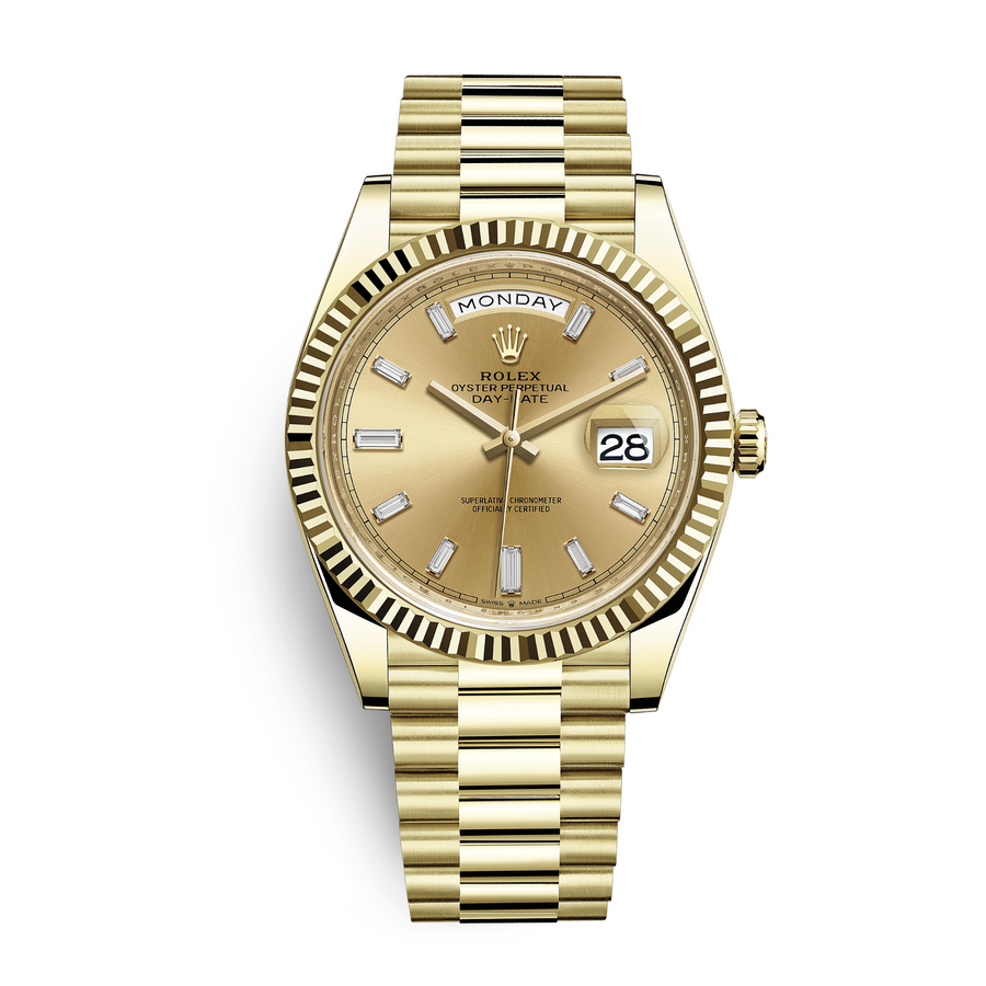 Rolex Day-Date 40 Yellow Gold Fluted Bezel Champagne Dial M228238-0042