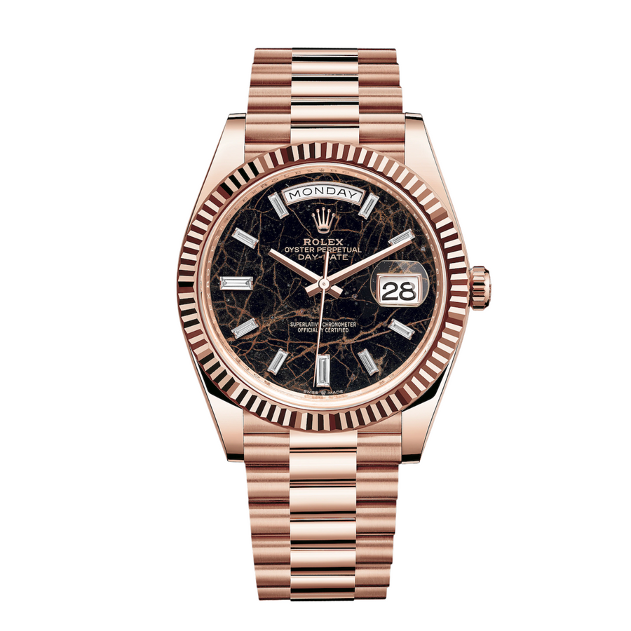 Rolex Day-Date 40 Rose Gold Eisenkiesel Set with Diamonds Dial 228235